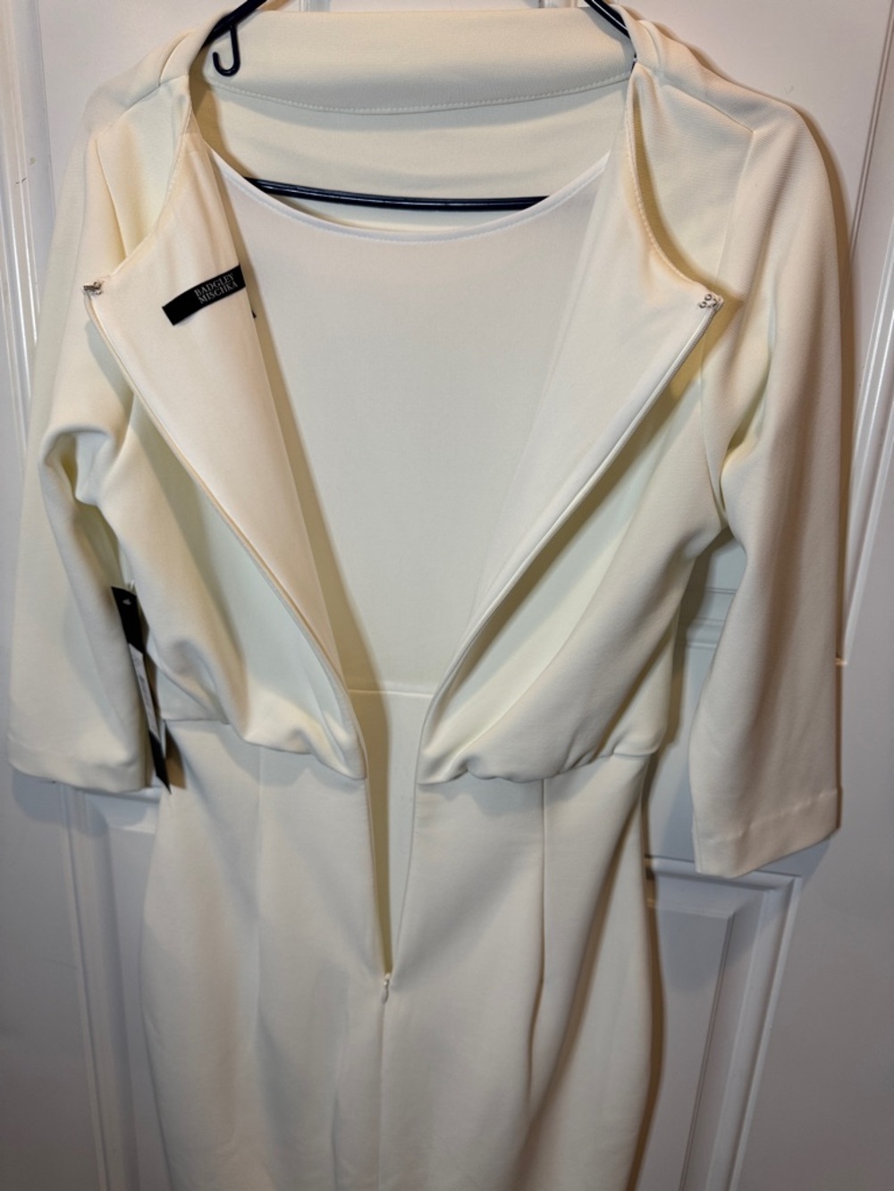 NWT Badgley Mischka Boat Neck Blouson Sheath Dress 3/4 Sleeve Midi Ivory $295.00 - Picture 12 of 12